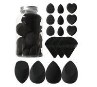 Face Makeup Tool Set with Organizer Large Beauty Eggs Fan Puffs Mini Thumb Sponge(Black)