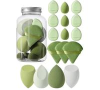 Face Makeup Tool Set with Organizer Large Beauty Eggs Fan Puffs Mini Thumb Sponge(Green)