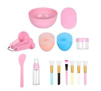 Face Mask Mixing Bowl Set Facial Treatment Kit Reusable Lightweight Stable Flexible Mask Tool Kit for Skincare Routine Pink Plastic 5.2oz 14 Piece Set