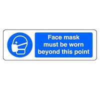 Face Mask Must Be Worn Beyond This Point - safety sign - High tack self-adhesive sticker (600mm x 200mm) Viewing Distance within 14m.
