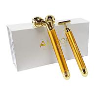 Face Massager Roller Set, Golden 3D Roller & T-Shaped Vibrating Facial Tool, Electric Face Roller for Lymphatic Drainage, Skin Tightening & Relaxing