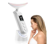 Face Massager with Led Light: 9-Color Facial Device - Neck Wrinkles Tightening Wand - Vibration Tool for Skin Care, White