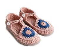 FACE N FACE Crochet Shoes Kit for Beginners Adults - DIY Shoes Making Kit with Yellow Sunflower Granny Square, Mary Jane T-Strap Women US Size 7.5-10, Pink+blue, 9.5 X-Narrow