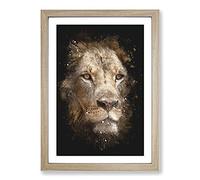 Face of A Lion Paint Splash Framed Print | A2 Oak Framed Wall Art | Ready to Hang | Modern Animal Picture | Living Room Bedroom Lounge Office