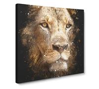 Face Of A Lion Paint Splash Modern Canvas Wall Art Print Ready to Hang, Framed Picture for Living Room Bedroom Home Office Décor, 20x20 Inch (50x50 cm)