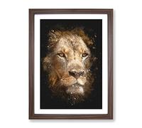 Face Of A Lion Paint Splash Modern Framed Wall Art Print, Ready to Hang Picture for Living Room Bedroom Home Office Décor, Walnut A3 (34 x 46 cm)