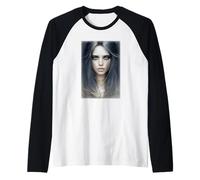Face of A Model-Closeup Woman Long Flowing Ink-Like Hair Raglan Baseball Tee