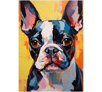 Face of Boston Terrier Jigsaw Puzzle 1000 Pieces for Adults - Modernist Painting Style Boston Terrier Challenging and Relaxing Gifts Idea for Puzzle Enthusiasts