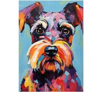 Face of Miniature Schnauzer Jigsaw Puzzle 300/500/1000 Piece, Modernist Painting Style Miniature Schnauzer Mug Shot Puzzle (300pc (28×40cm))