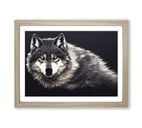 Face Of The Wolf Vol.3 BLK Framed Print | A4 Oak Framed Wall Art | Ready to Hang | Modern Animal Picture | Living Room Bedroom Lounge Office