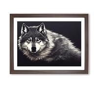 Face Of The Wolf Vol.3 BLK Framed Print | A4 Walnut Framed Wall Art | Ready to Hang | Modern Animal Picture | Living Room Bedroom Lounge Office