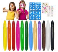 Face Paint Crayons for Kids - 12 Color Water Based Face Paint Kit and 40 Stencil 2 Sheets Gems , Washable Kids Body Paint for Makeup, Safe for Sensitive Skin and Perfect for a Kids Party