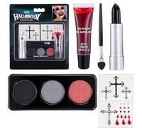 Face Paint Halloween Makeup Kit - Sfx Makeup Include Fake Blood, Smoky Eye Shadow, Black Lipstick Black Face Paint, Fake Blood & Stickers For Vampire Zombie Skeleton Joker Clown Body Paint