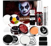 Face Paint Halloween Makeup Kit - White Black Face Painting Kit Kids Adults with Fake Blood, Scar Wax Sfx Makeup, 6 Color Facepaints For Zombie Vampire Skeleton Joker Clown Body Paint