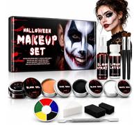 Face Paint Halloween Makeup Kit, White Black Makeup Halloween Fake Blood Scars and Wounds Latex, Skeleton Zombie Clown Halloween Makeup, Versatile Body Paint for Fancy Dress, Cosplay & Festivals