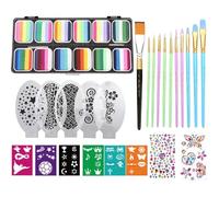 Face Paint Kit, 12 Color Facepaint Makeup Palette with Brushes and Stencils, Washable Body Paint for Kids, Adults, Halloween, Birthday, Theatre, Festival, Cosplay, School, Event