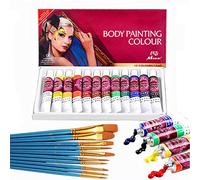 Face Paint Kit,12 Colors Professional Face Painting Tubes, Non-Toxic & Hypoallergenic Body Paint Halloween Makeup, Rich Pigment, Face Painting Kits with 9Pieces Round Pointed Tip Nylon Hair Brush