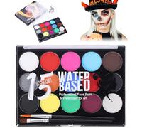 Face Paint Kit, 15 color Professional Palette, Washable Body Painting and 2 Brushes for Halloween Party Colsplay Makeup Body Kids Festive Face Paint