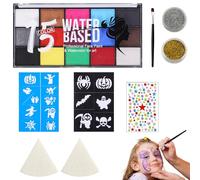 Face Paint Kit - 15-Colour Water-Based Palette with Glitter, Stickers, Brush & Sponges, Ideal for Halloween, Parties, Festivals & Cosplay Events