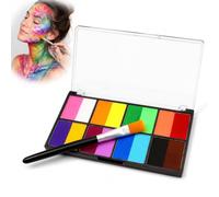 Face Paint Kit, 16 Colours In 8 Split Pans, Brush And Lidded Case | Paired Shades For Rainbow Designs And Body Makeup, For Halloween, Pride, Cosplay, Parties And Festivals