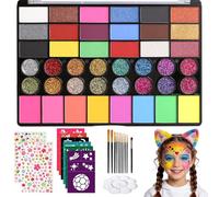 Face paint kit 42 Colors face Paints for Children | Face Painting Kit Professional with 10 Brushes, 6 face painting stencils, 2 diamond stickers for Halloween & Party