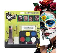 Face Paint Kit Halloween, Facepaints Set 6 Color, 5pcs Washable Face Paints with Fake Blood, Sponge, Ointment & Wax for Halloween Makeup Kit, Special Effects Skeleton Vampire Zombie Make Up
