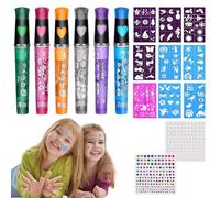 Face Paint Makeup Kit,6-Color Fancy Makeup Painting Kit With 9 Stencils - Safe For Sensitive Skin, Washable Face Paint Marker Sticks For Baseball Sports