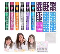 Face Paint Makeup Kit, 6-Color Water-Based Face & Body Painting Crayons with 9 Stencils, 17-Piece Prom Makeup Set, Safe for Sensitive Skin, Washable Face Paint Marker Sticks for Baseball