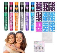 Face Paint Marker - Body Paint Crayons with 9 Stencils | 6-Color Face Painting Kit | Water-Based Body Paints Pens | Tattos Markers for Prom Parties, Role Playing, Sports Events, Halloween