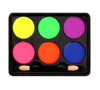 Face Paint Palette for Festivals, Theatre & Parties - Six Vibrant Water-Based Colours with Dual-Ended Applicator Brushes for Kids and Adults, Creative Art & Costume Makeup Set