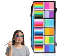 Face Paint Palette Set, 12 Rainbow Colors with Brush, Water-Activated Face Painting Kit, 22.1 cm x 18.2 cm, for Parties and Festivals