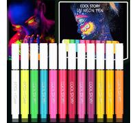 Face Paint Pen Glow In the Dark Water-Resistant Under UV Light Neon Rainbow Colors Smudge Proof WaterProof Body Painting Kit for Kids Tattoo Skin Markers Eye Makeup for Halloween 12PCS