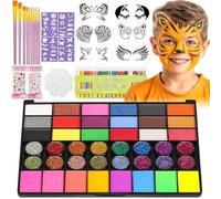 Face Paint Set for Children, 42 Colors Non Toxic Face Painting Kit with 16 Face Paint Crayons, 6 Reusable Stencils, 40 Adhesive Stencils for Birthday Parties, Halloween and Kids Face Painting