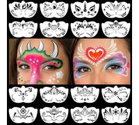 Face Paint Stencils, 16 Reusable Flexible Designs for Forehead And Eyes | White Sheets, Symmetrical Wings, Hearts, Stars, Snowflakes And Floral Motifs, For Carnivals, Birthdays And Themed Make-Up