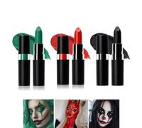 Face Paint Sticks, Green, Red And Black Twist-Up Colours, 3-Piece Set | Direct Application For Face And Body Designs, Fitted Caps For Storage, For Halloween Make-Up, Costume Parties And Stage Looks