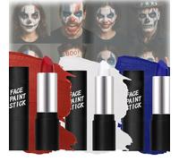 Face Paint Sticks Set in Red, White, Blue - Waterproof Sweat-Proof Makeup for Detailed Art, Halloween Cosplay Stage Performances Festivals Themed Parties, Safe Non-Irritating Formula for Lips Eyes