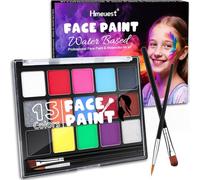 Face Painting Kit, 15 Colors Face Paints for Children, with 2 Brushes 34 Stencils, Non-Toxic & Washable Body Piant for Halloween Make Up, Unique Gift