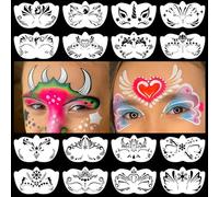 Face Painting Kit - 16 Reusable Stencils for Face Paints - Easy Templates with Animal, Fairy & Butterfly Patterns Ideal for Adult & Kids Makeup Art, Carnival, Christmas Birthday Parties(XA18)