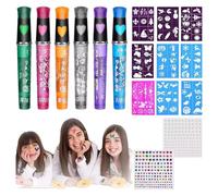 Face Painting Kit - 17 Pieces Facce Paiint Stick Body Crayons | Fface Paintt Pens with 9 Stencils | Paint Marker Sticks for Prom Parties, Role Playing, Sports Events, Halloween