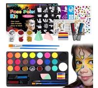 Face Painting Kit, 20 Colors Facepaint Makeup Kit with Brushes & Stencils, Non Toxic Face Paint Body Paint for Kids, Adults, Halloween, Carnival, Finger Paints