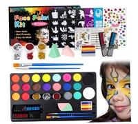 Face Painting Kit, 20 Colors Facepaint Makeup Kit with Brushes & Stencils, Non Toxic Face Paint Body Paint for Kids, Adults, Halloween, Carnival, Finger Paints