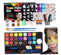 Face Painting Kit, 20 Colors Facepaint Makeup Kit with Brushes & Stencils, Non Toxic Face Paint Body Paint for Kids, Adults, Halloween, Carnival