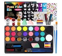 Face Painting Kit, 20 Colors Facepaint Makeup Kit with Brushes & Stencils, Non Toxic Face Paint Body Paint for Kids, Adults, Halloween, Carnival Facepaint Makeup