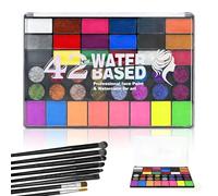 Face Painting Kit, 42 Colours Face Paint Kit, Face Paints for Adults, Safe, Non-Toxic, Washable, Matte & Glitter Body Paint for Halloween, Parties, Festivals with 8 Brushes