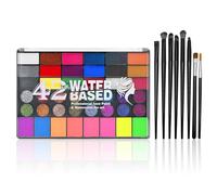 Face Painting Kit, 42 Colours Face Paint Kit, Face Paints for Children and Adults, Safe, Non-Toxic, Washable, Matte & Glitter Body Paint for Halloween, Parties, Festivals with 8 Brushes