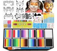 Face Painting Kit for Adult, 12x10gm Split Cake FacePaint Palette WaterBased Paint With Stencil Brush Glitter Crayon, Professional Face Body Paint Set for Party Birthday Halloween Christmas Makeup