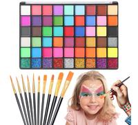 Face Painting Kit for Children, 54 Colors Face Paint With 10 Pcs Brushes,Body Paint,WashableSafe & Non-Toxic Body Paint for Kids Adults Suitable for various festival makeup