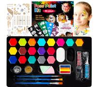 Face Painting Kit for Kids - 20 Colors Water Based Non Toxic Face Paint Kit, Face Painting Kit Professional Includes Hair Chalks,Brushes,Stencils & Tattoos - Party Halloween Christmas Makeup Kit
