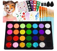 Face Painting Kit for Kids 28 Colors Water Based Non Toxic Face Paint Kit Professional Face Paint 6 colors Glitter Gel Hypoallergenic with Brushes Stencils Gems Sponges Safe for Halloween Party
