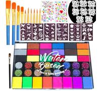 Face Painting Kit for Kids, 42 color Professional Palette Washable Face Paint Kit with Stencils, Brush, Gems, for Carnival, Art Show Halloween Party Colsplay Makeup Body Festive Companionship Gifts
